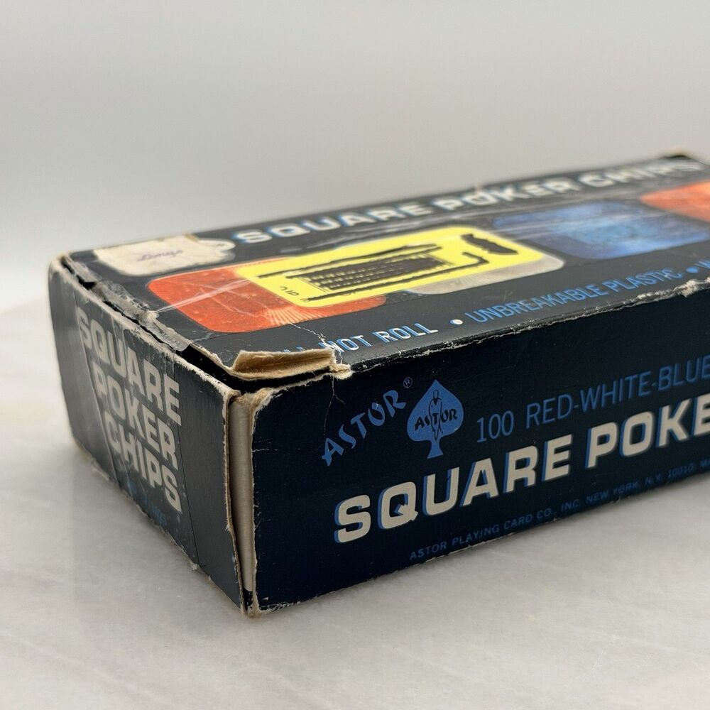 Vintage Astor Square Poker Chips 99 Red Blue Clear No Roll Original Box Hong Kon - Picture 14 of 14